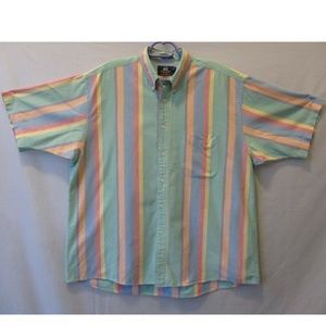 MEN`S SHIRT SHORT SLEEVE size L Large GREEN ORANGE COTTON